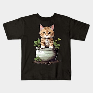 Cat In Planter Kids T-Shirt